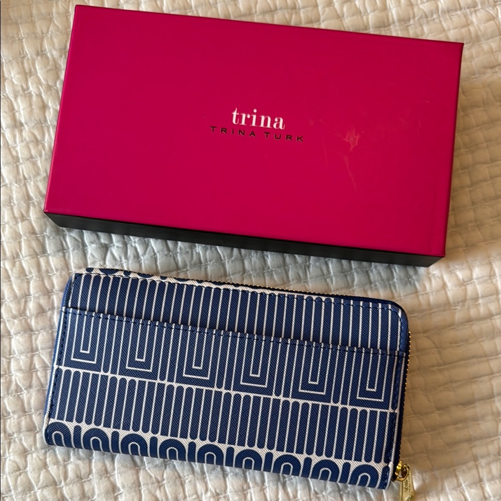 Trina Turk Blue and White Geometric Wallet